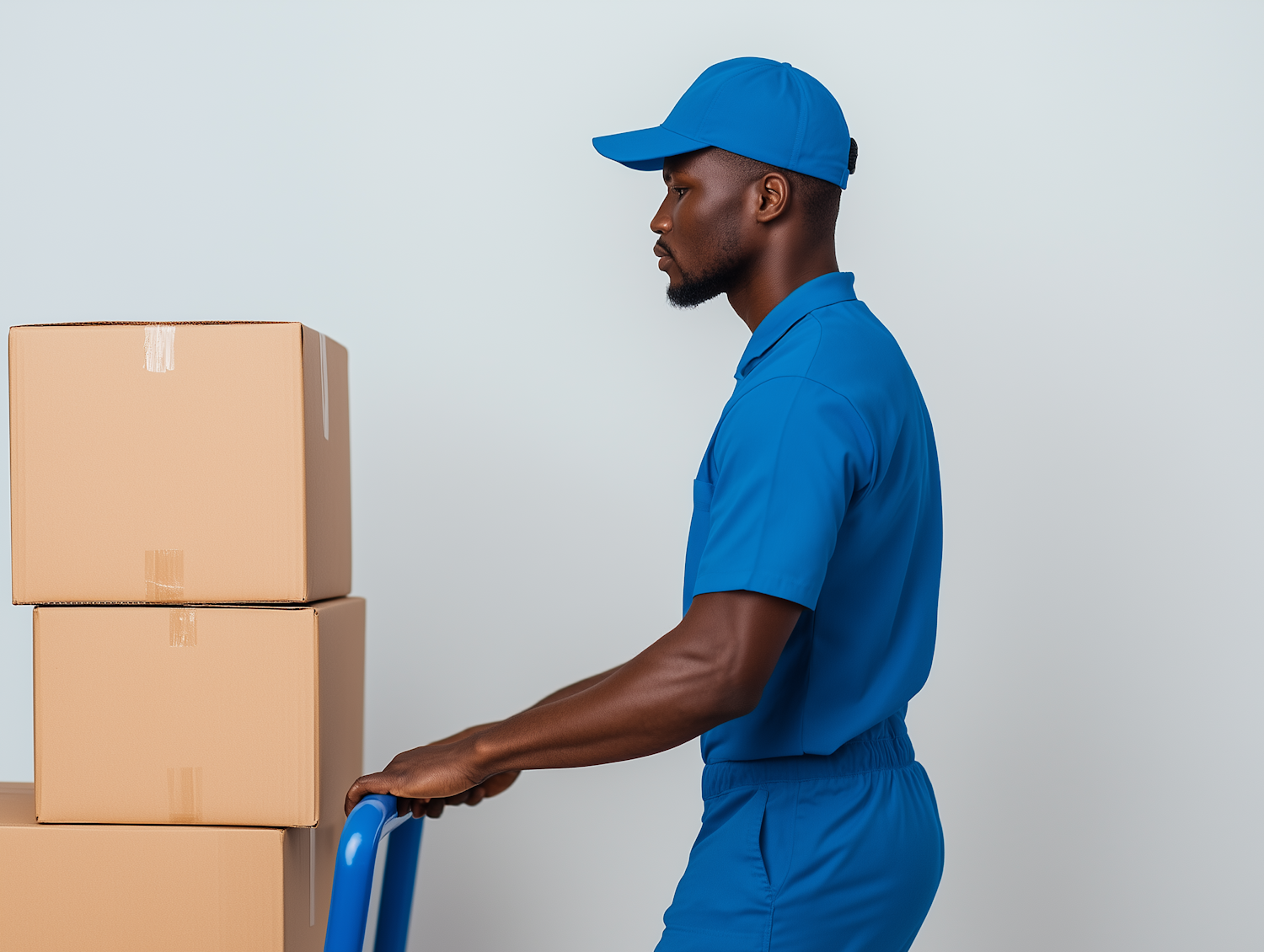 Warehouse worker moving boxes on a delivery route